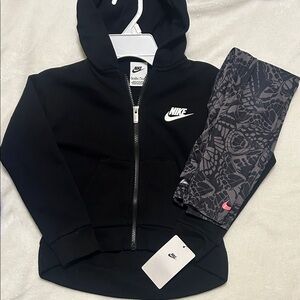 Nike Kids Black Hoodie and Gray Patterned Leggings